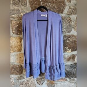 LOGO by Lori Goldstein Jersey  Cardigan Chiffon Embroidery Hem Purple Size 1X